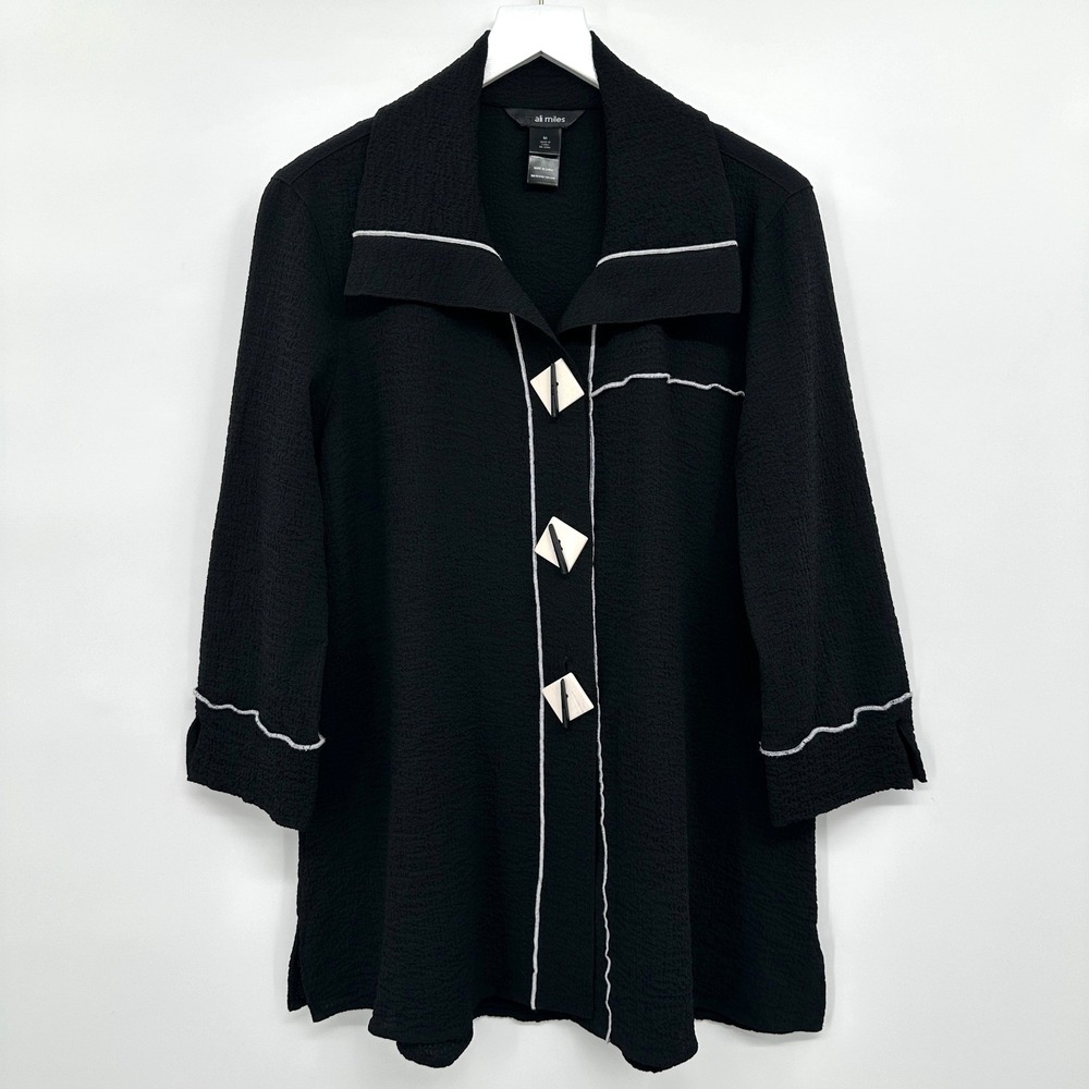 Ali Miles Tunic Jacket Top Shirt Medium Stretch Crinkle 3/4 Sleeves Witchy Artsy